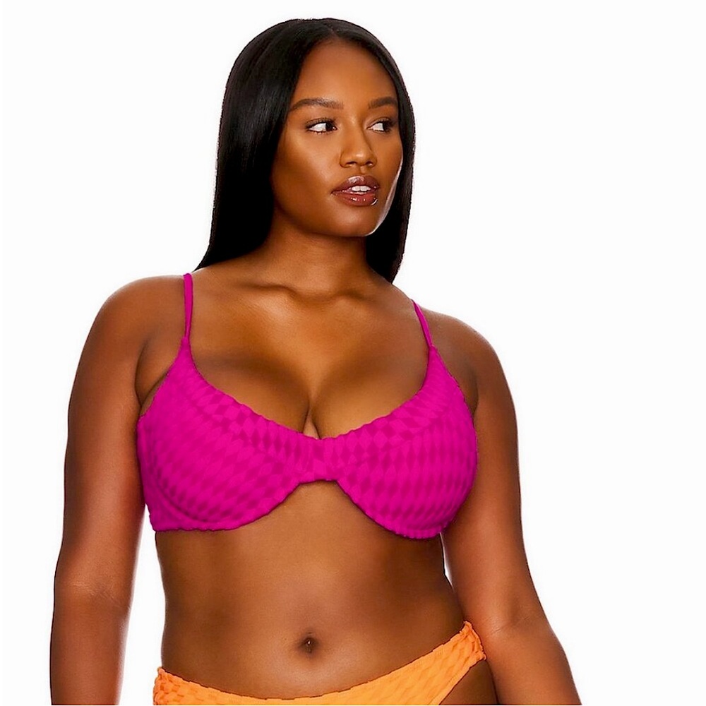 NWT GOOD AMERICAN Jacquard Wave Check Demi Better Bikini Set Pink - L (GA 3)